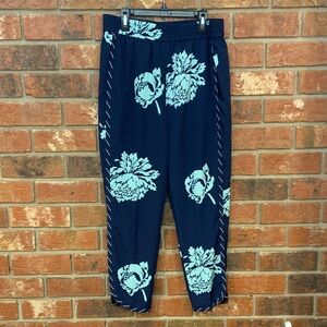 J. Crew Navy Aqua Floral Pull On Pants